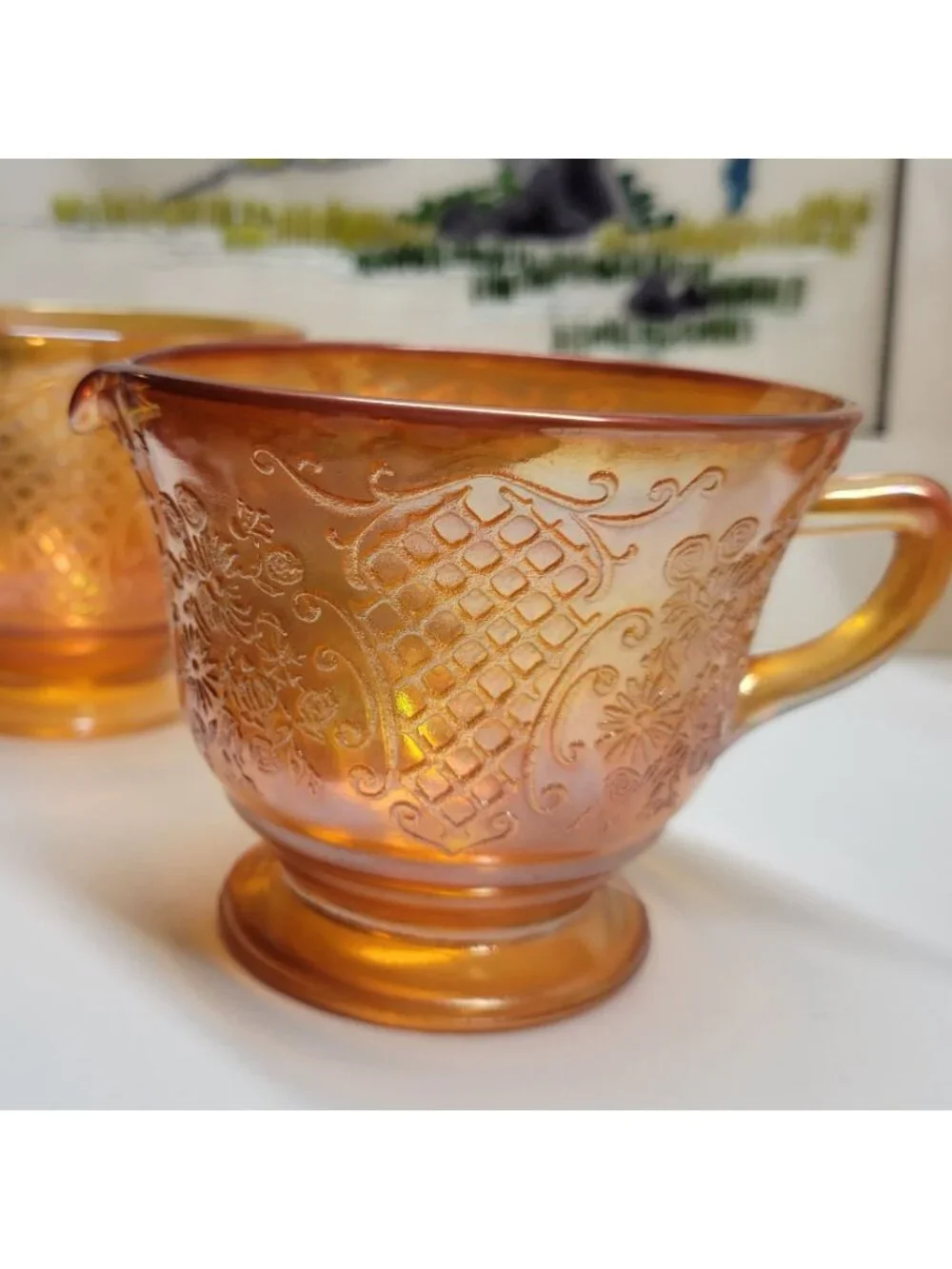 Normandie Iridescent Carnival Glass Sugar & Creamer Set Federal Glass Vintage